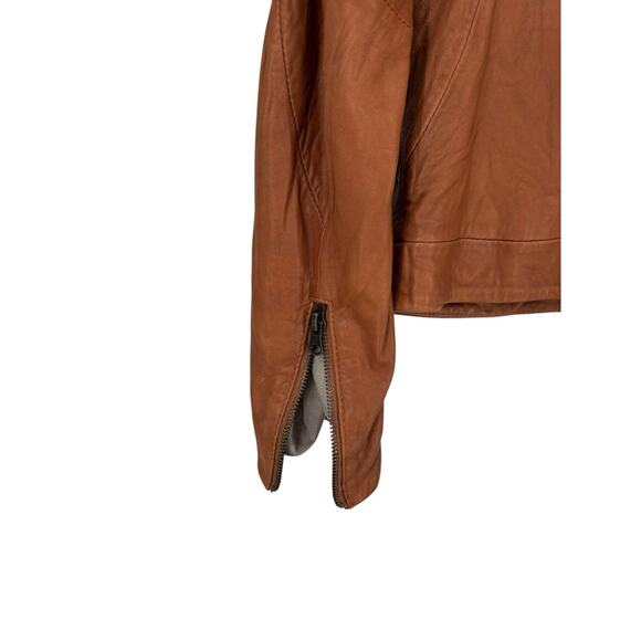 Doma Leather Bikercore Jacket Cognac Zippered Pockets Size Small Moto Collared - Picture 4 of 16